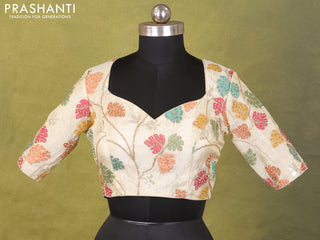Cream Tissue Silk Embroidery Readymade Blouse