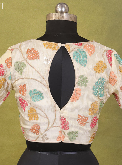 Cream Tissue Silk Embroidery Readymade Blouse