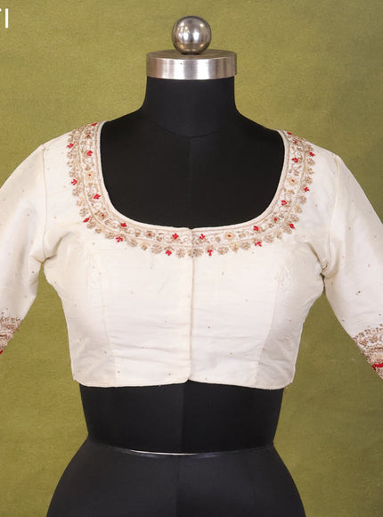 Off White Raw Silk Embroidery Readymade Blouse