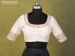 Off White Raw Silk Embroidery Readymade Blouse
