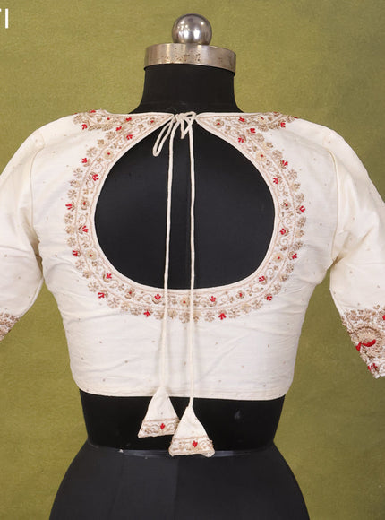 Off White Raw Silk Embroidery Readymade Blouse