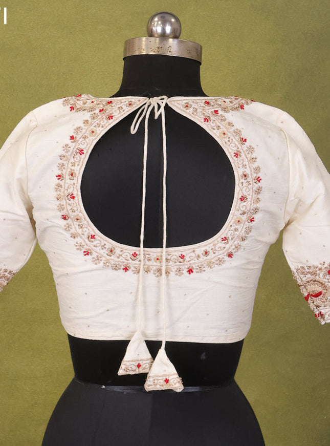 Off White Raw Silk Embroidery Readymade Blouse