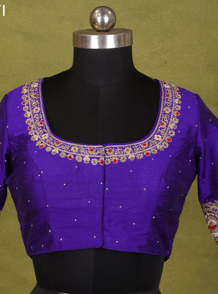 Violet Raw Silk Embroidery Readymade Blouse