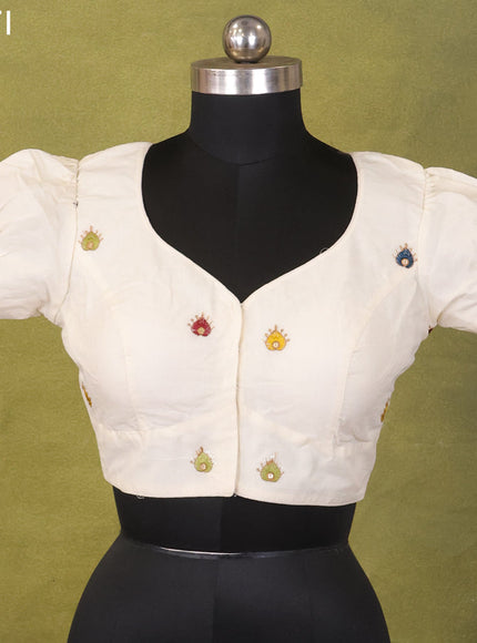 Cream Cotton Silk Embroidery Readymade Blouse