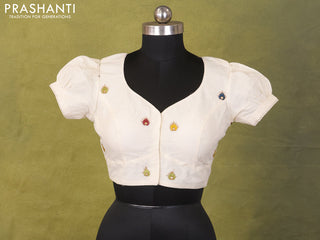Cream Cotton Silk Embroidery Readymade Blouse