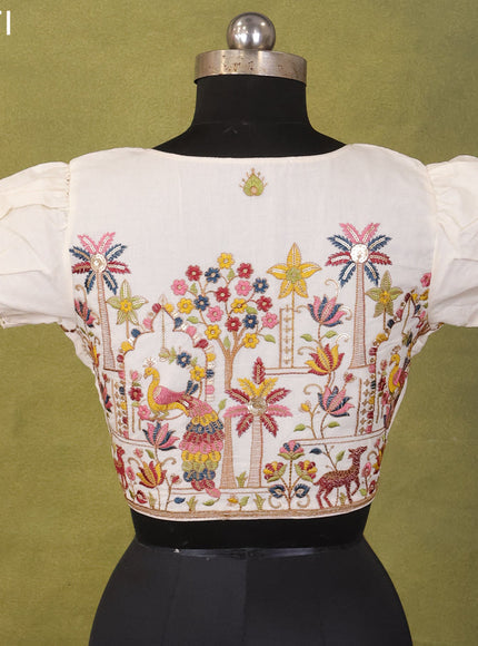 Cream Cotton Silk Embroidery Readymade Blouse