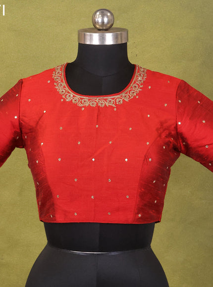 Red Raw Silk Embroidery Readymade Blouse