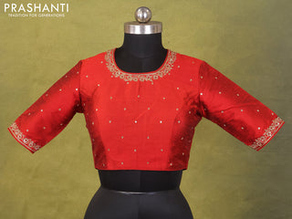 Red Raw Silk Embroidery Readymade Blouse