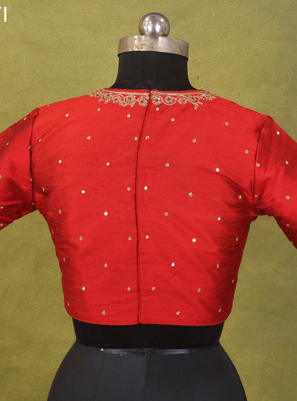 Red Raw Silk Embroidery Readymade Blouse