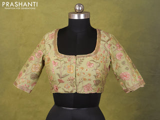 Pista Green Raw Silk Embroidery Readymade Blouse