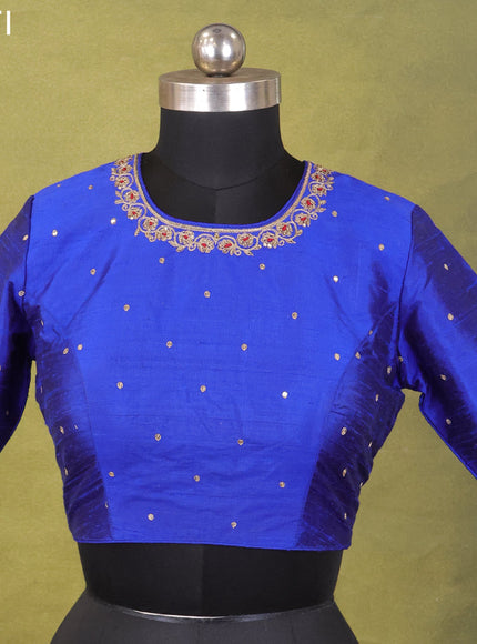 Royal Blue Raw Silk Embroidery Readymade Blouse