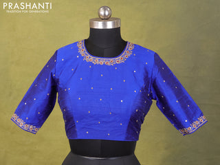 Royal Blue Raw Silk Embroidery Readymade Blouse