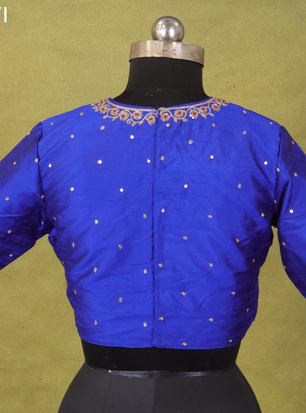Royal Blue Raw Silk Embroidery Readymade Blouse
