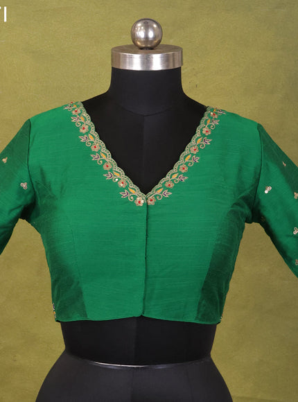 Green Raw Silk Embroidery Readymade Blouse