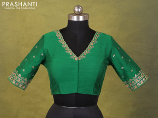Green Raw Silk Embroidery Readymade Blouse