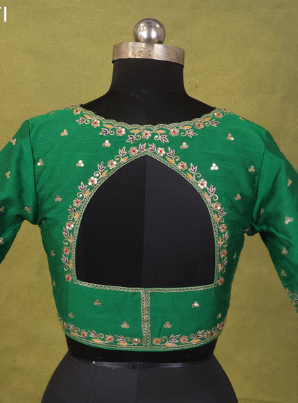Green Raw Silk Embroidery Readymade Blouse