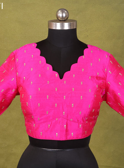 Candy Pink Raw Silk Embroidery Readymade Blouse