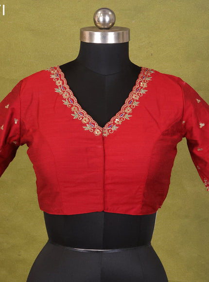 Red Raw Silk Embroidery Readymade Blouse