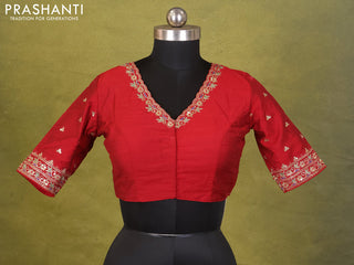 Red Raw Silk Embroidery Readymade Blouse