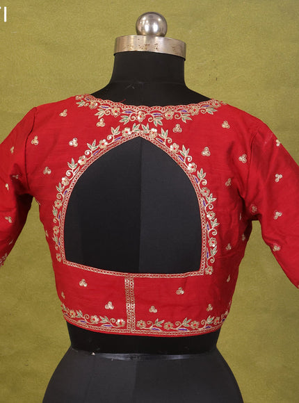 Red Raw Silk Embroidery Readymade Blouse