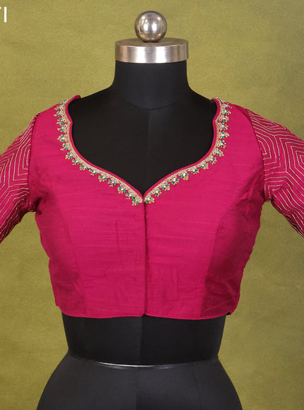 Magenta Pink Raw Silk Embroidery Readymade Blouse