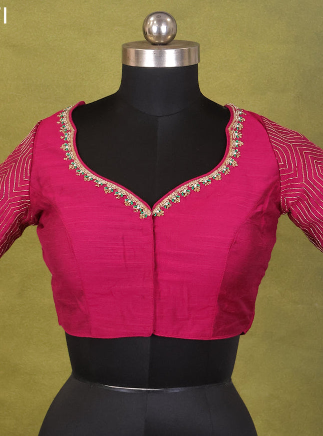 Magenta Pink Raw Silk Embroidery Readymade Blouse