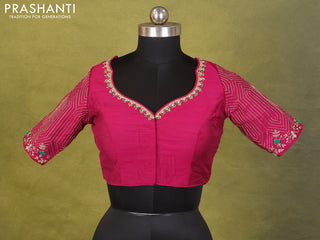 Magenta Pink Raw Silk Embroidery Readymade Blouse