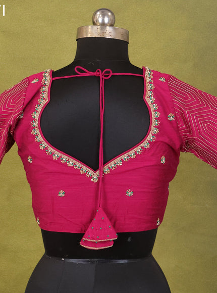 Magenta Pink Raw Silk Embroidery Readymade Blouse