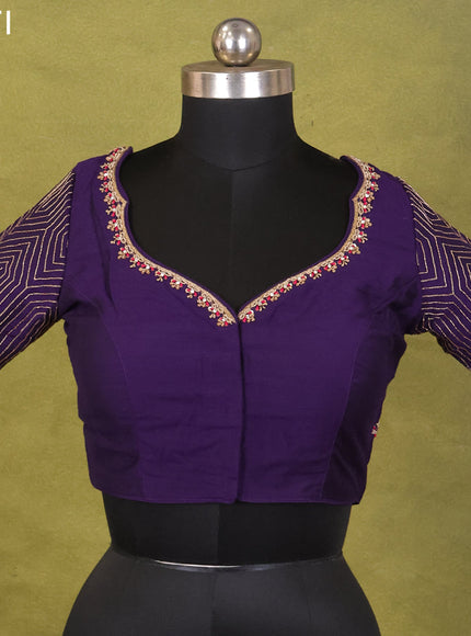 Purple Raw Silk Embroidery Readymade Blouse