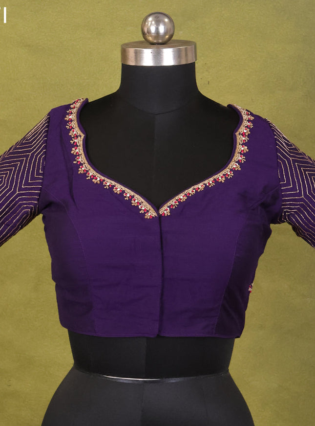 Purple Raw Silk Embroidery Readymade Blouse