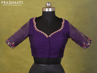 Purple Raw Silk Embroidery Readymade Blouse