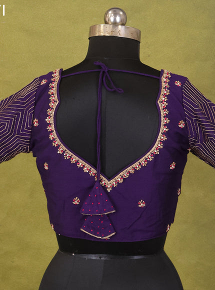 Purple Raw Silk Embroidery Readymade Blouse