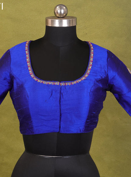 Blue Raw Silk Embroidery Readymade Blouse