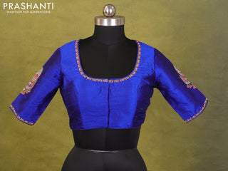 Blue Raw Silk Embroidery Readymade Blouse