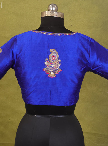 Blue Raw Silk Embroidery Readymade Blouse