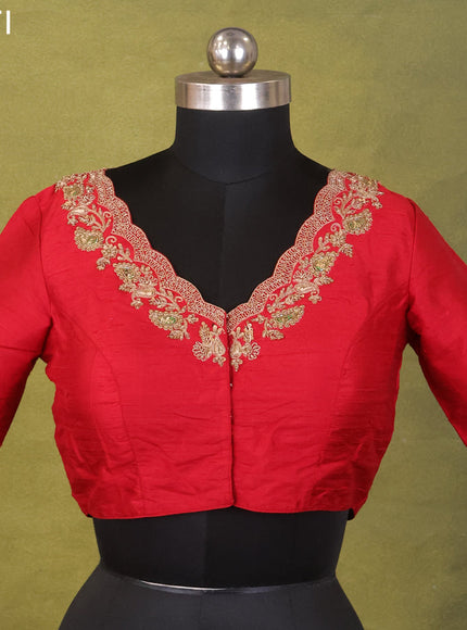 Red Raw Silk Embroidery Readymade Blouse