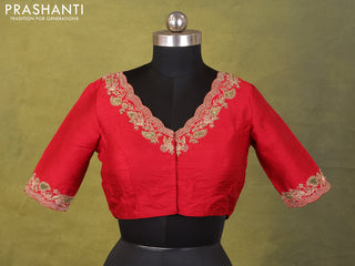 Red Raw Silk Embroidery Readymade Blouse