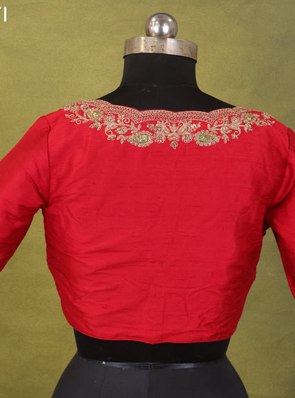 Red Raw Silk Embroidery Readymade Blouse