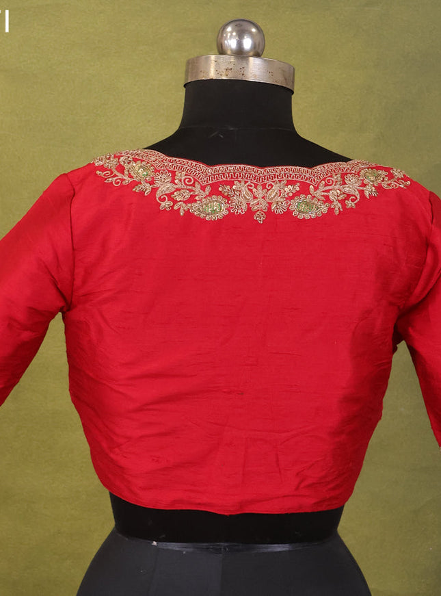 Red Raw Silk Embroidery Readymade Blouse