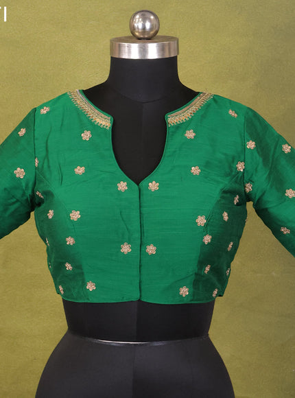 Green Raw Silk Embroidery Readymade Blouse