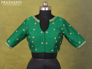 Green Raw Silk Embroidery Readymade Blouse