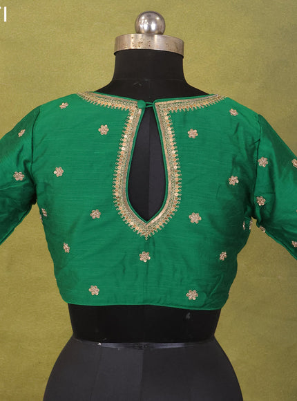 Green Raw Silk Embroidery Readymade Blouse