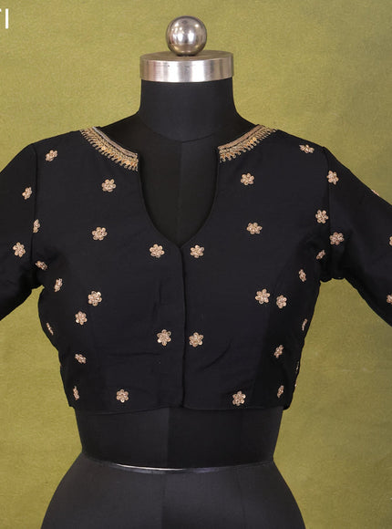Black Raw Silk Embroidery Readymade Blouse