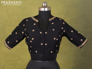 Black Raw Silk Embroidery Readymade Blouse