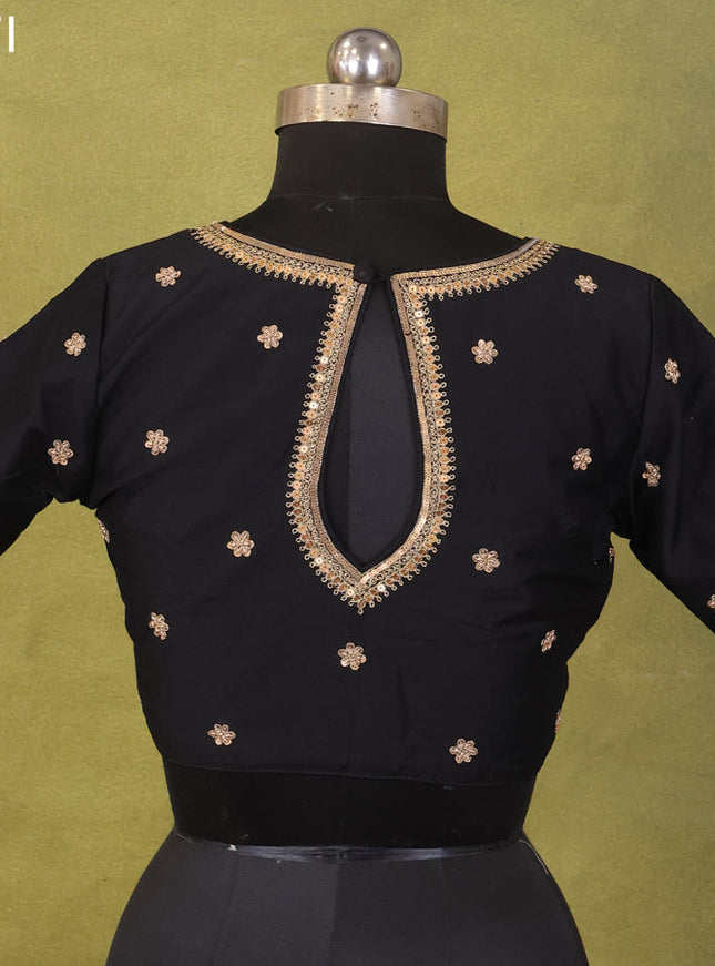 Black Raw Silk Embroidery Readymade Blouse