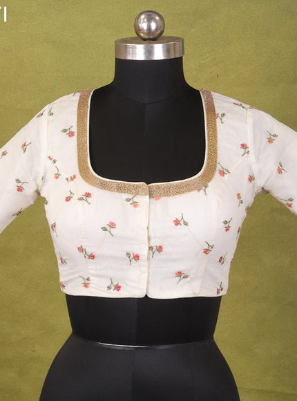 Off White Raw Silk Embroidery Readymade Blouse