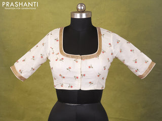 Off White Raw Silk Embroidery Readymade Blouse