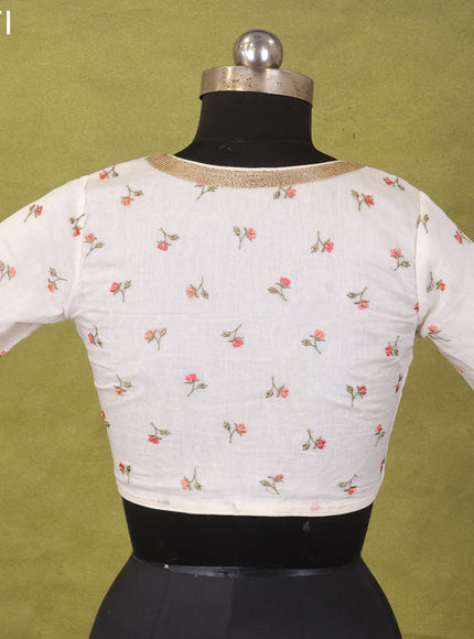 Off White Raw Silk Embroidery Readymade Blouse