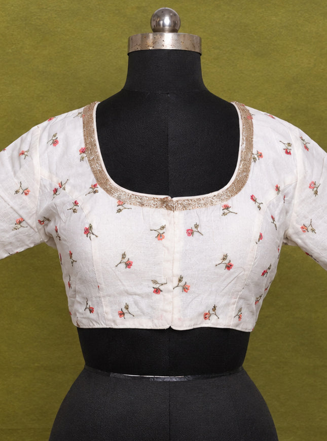 Off White Chanderi Silk Embroidery Readymade Blouse