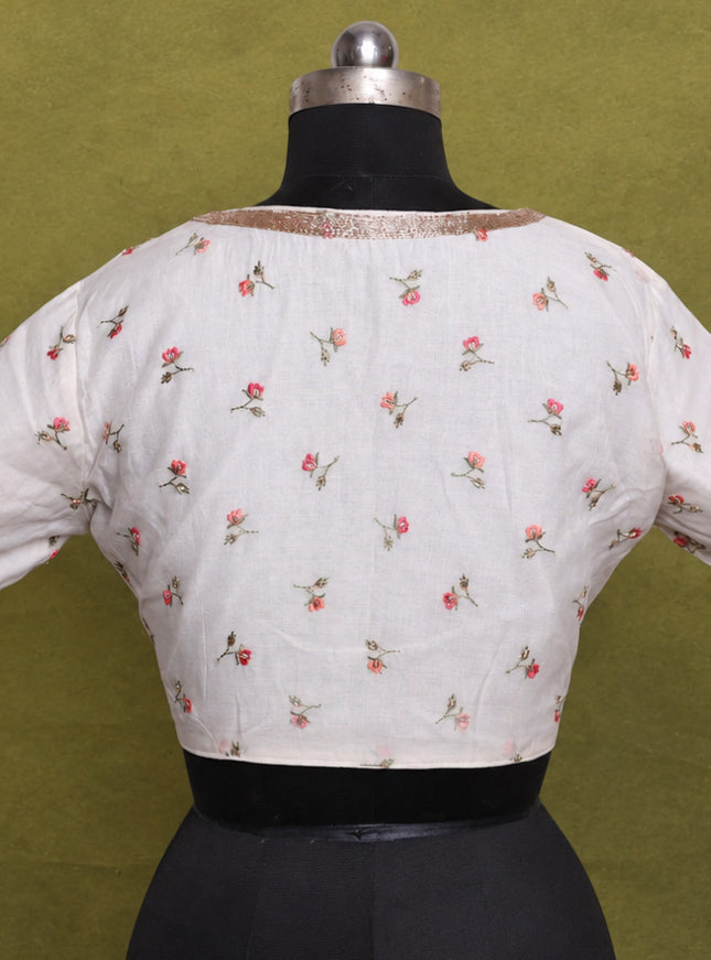 Off White Chanderi Silk Embroidery Readymade Blouse